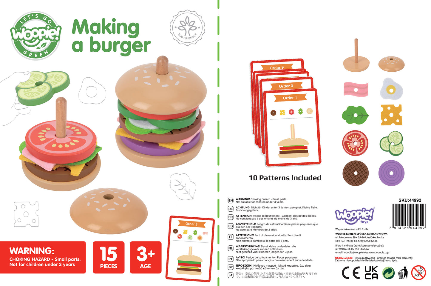 Moja Mała Burgerownia | Drewniany Zestaw Kreatywny Burger | WOOPIE GREEN