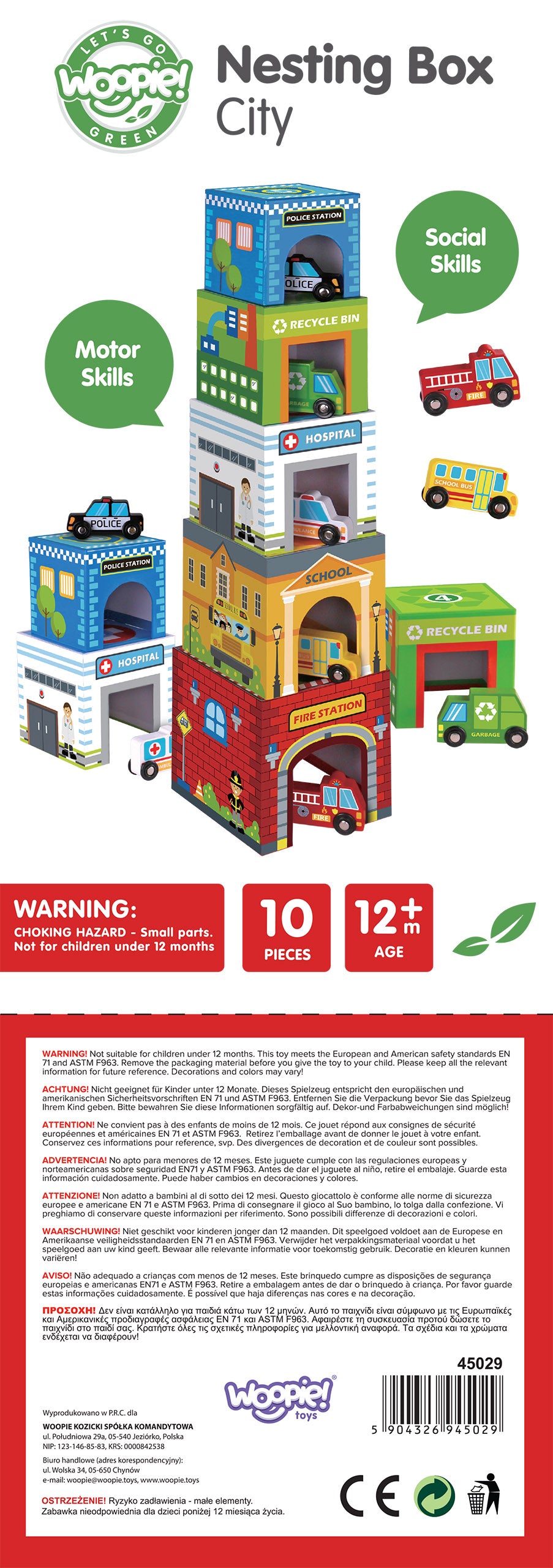 Moje Pierwsze Miasto | Zestaw Klocków Wieża z Pojazdami | WOOPIE GREEN