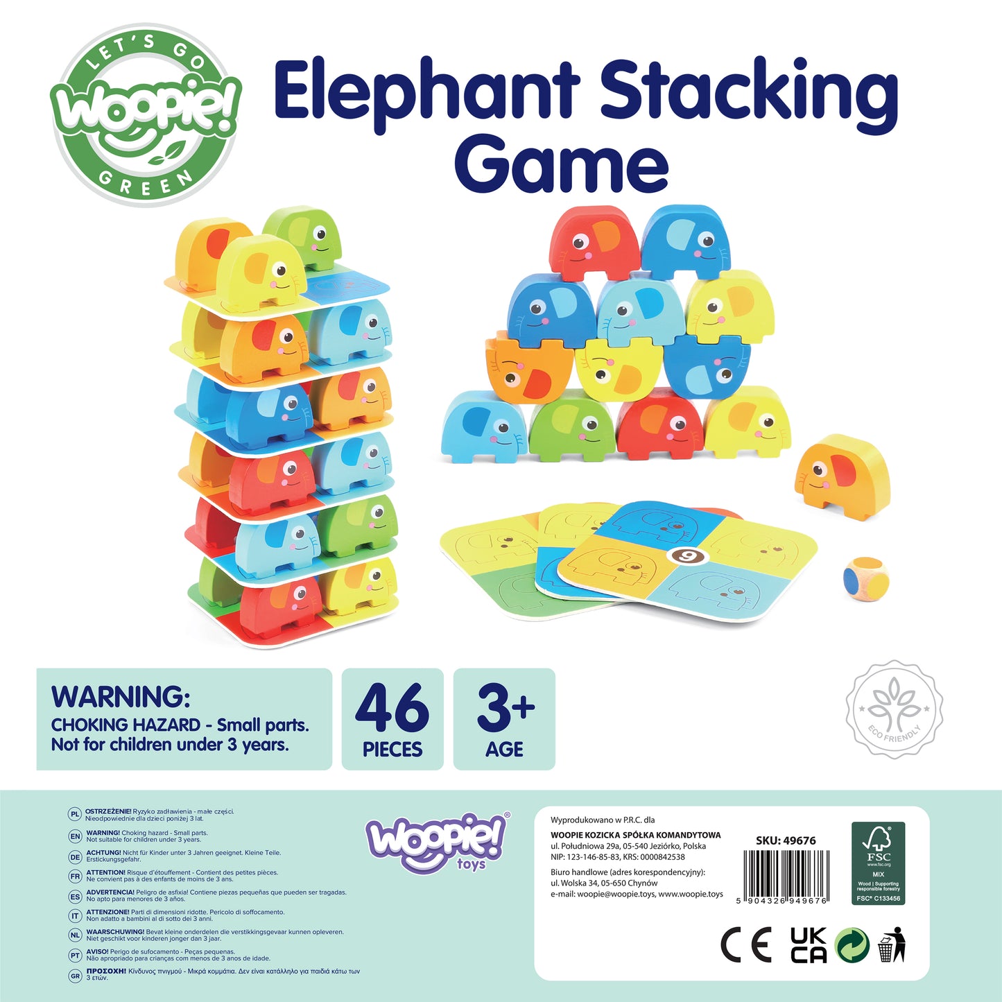 Wieża Słoni | Drewniana Gra Zręcznościowa w Balansowanie | WOOPIE GREEN