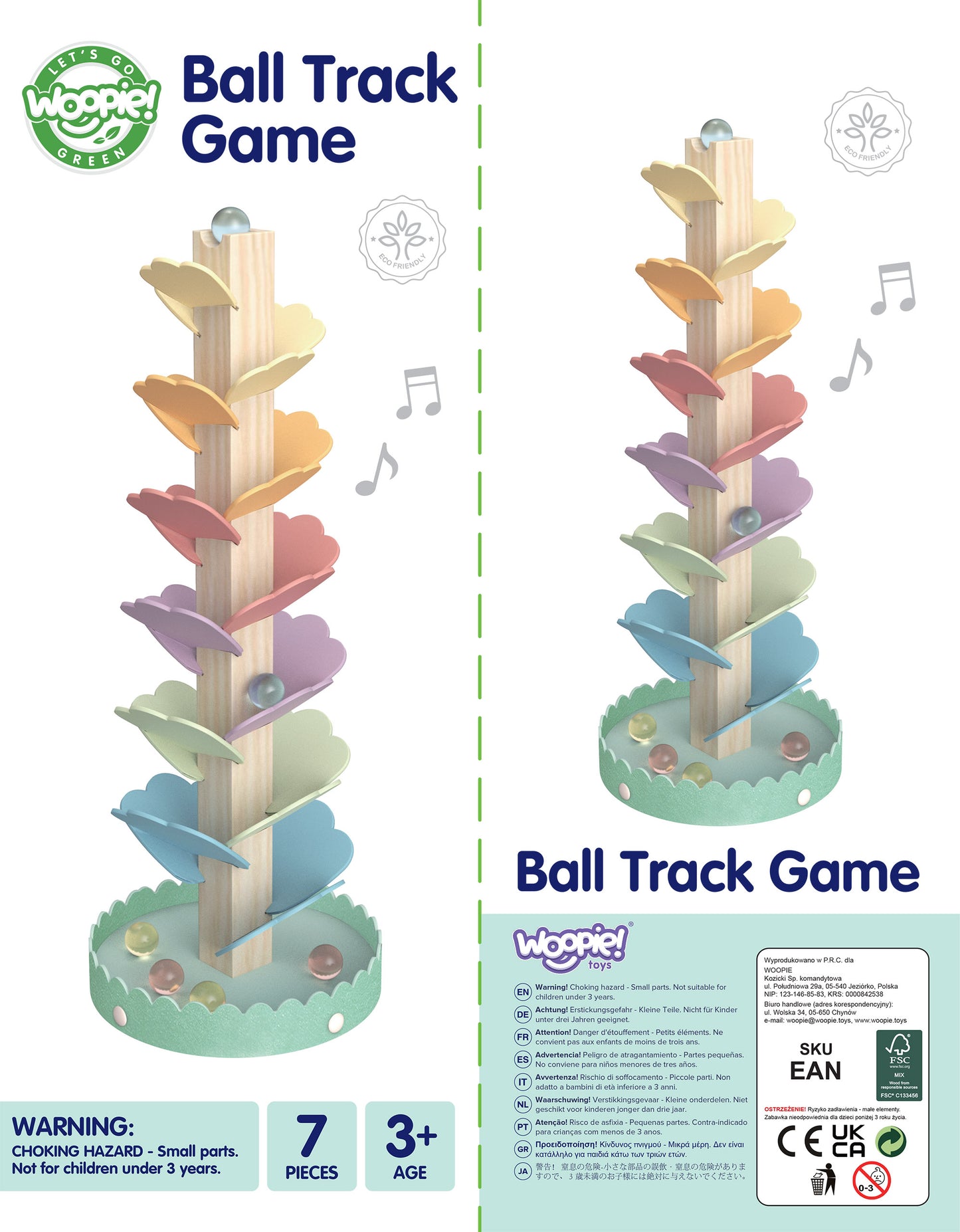 Tęczowe Drzewko Muzyczne | Drewniany Kulodrom Sensoryczny | WOOPIE GREEN