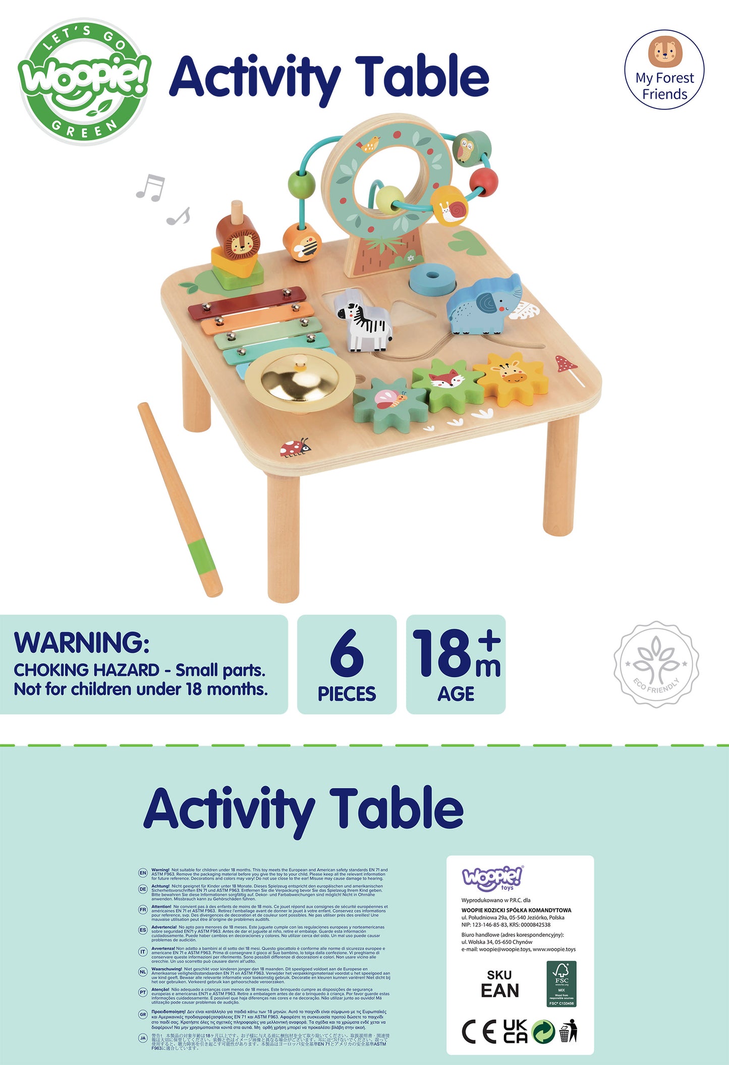 Kreatywny Stolik Małego Odkrywcy | Drewniany Stolik Edukacyjny 5w1 | WOOPIE GREEN