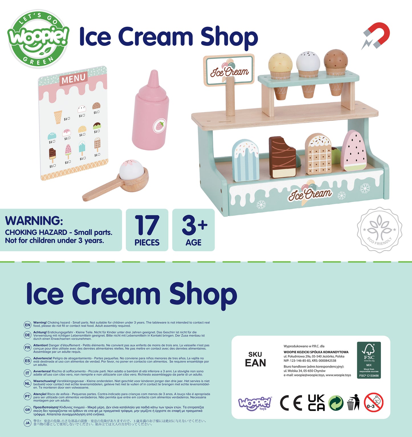 Słodki Stragan z Lodami | Drewniana Lodziarnia z Akcesoriami | WOOPIE GREEN