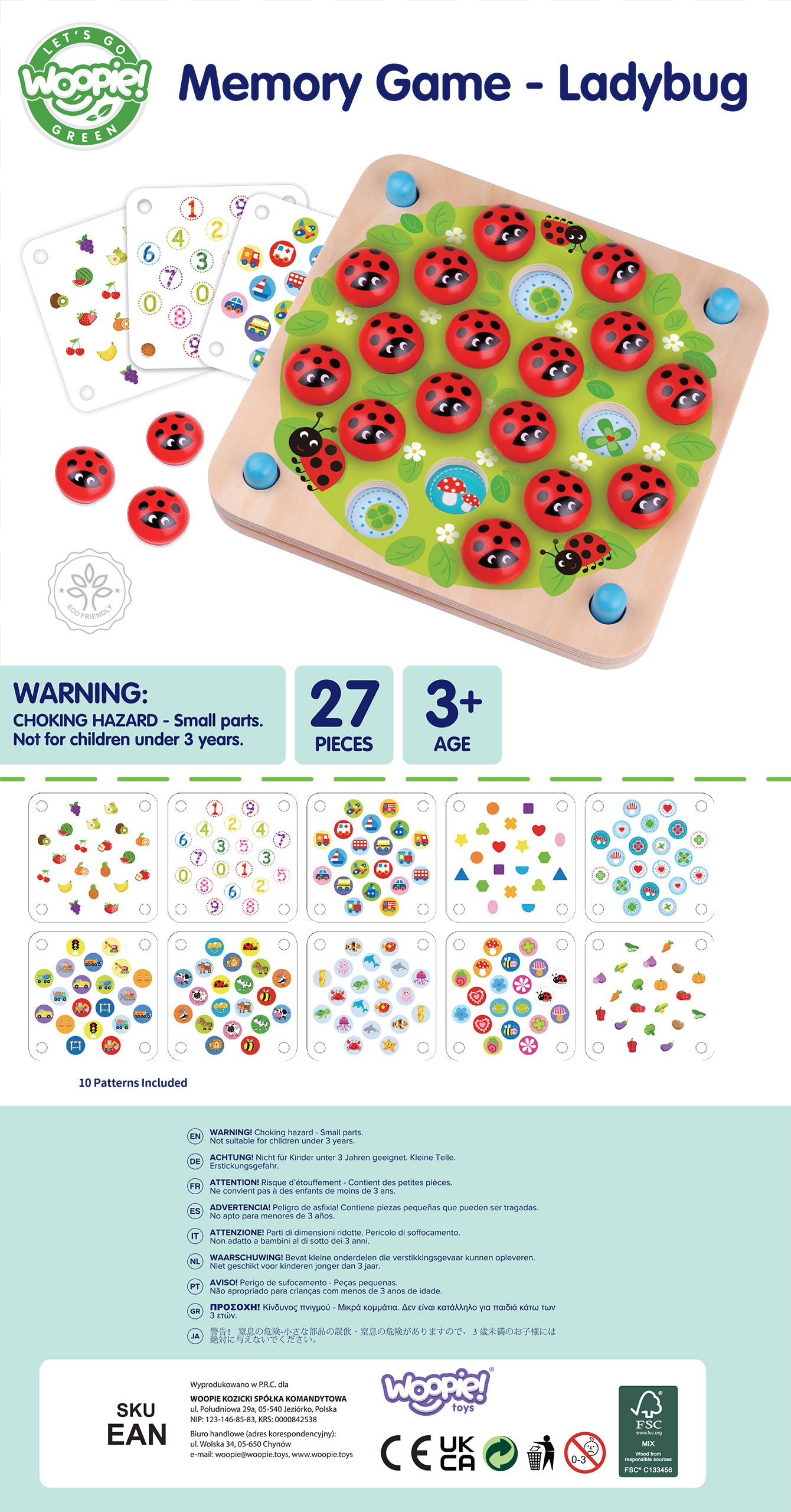 Znajdź Biedronkę | Drewniana Gra Pamięciowa Memory | WOOPIE GREEN