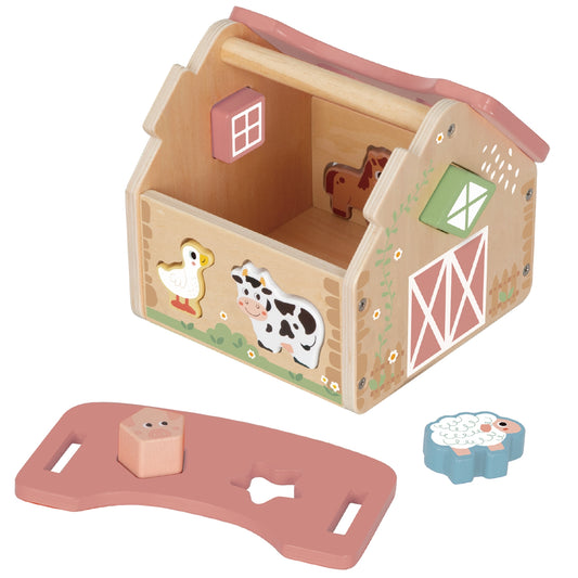 Moja Pierwsza Farma | Drewniany Sorter Kształtów ze Zwierzątkami | WOOPIE GREEN