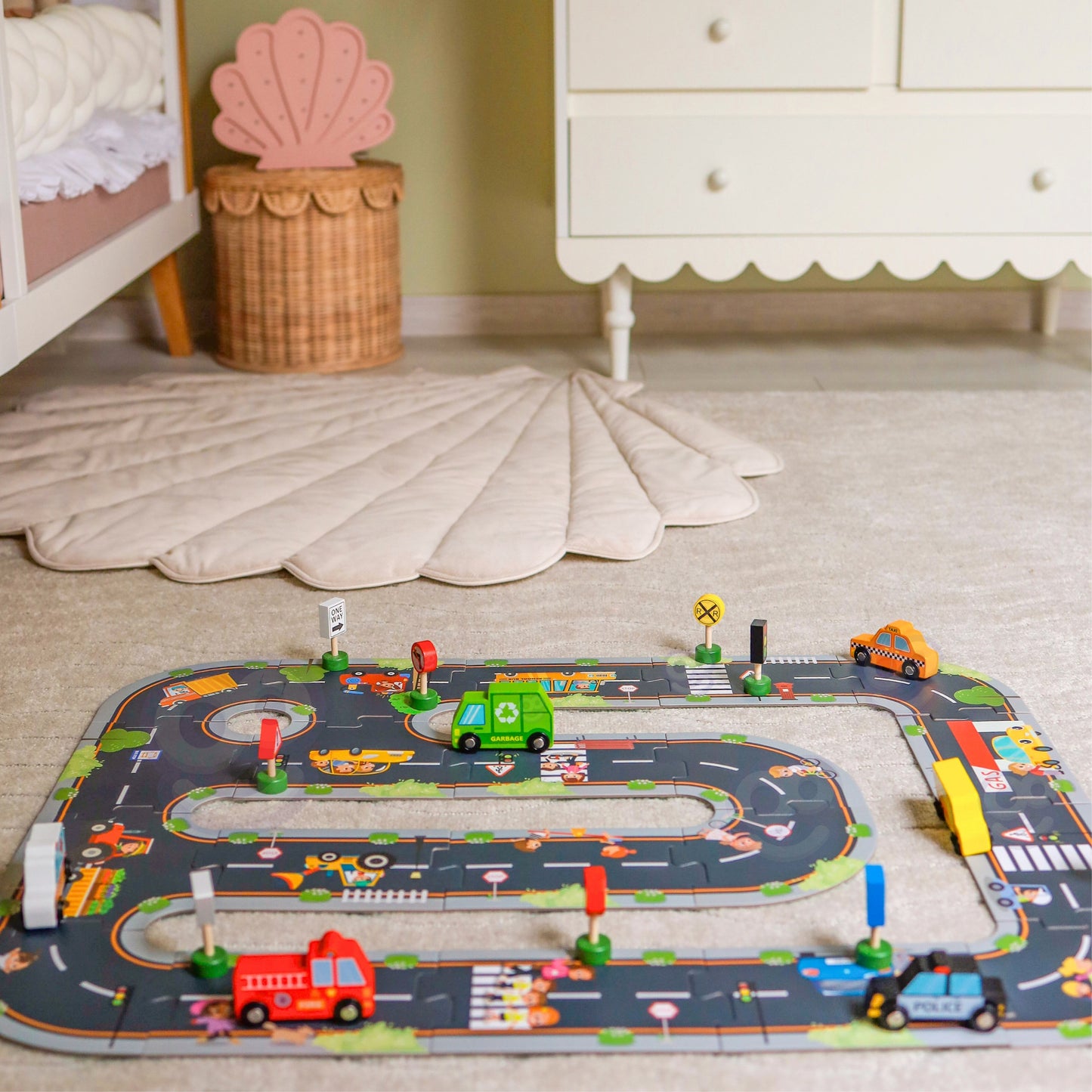 Puzzle Drogowe | Drewniana Droga Autostrada Makieta 21 elementów | WOOPIE GREEN