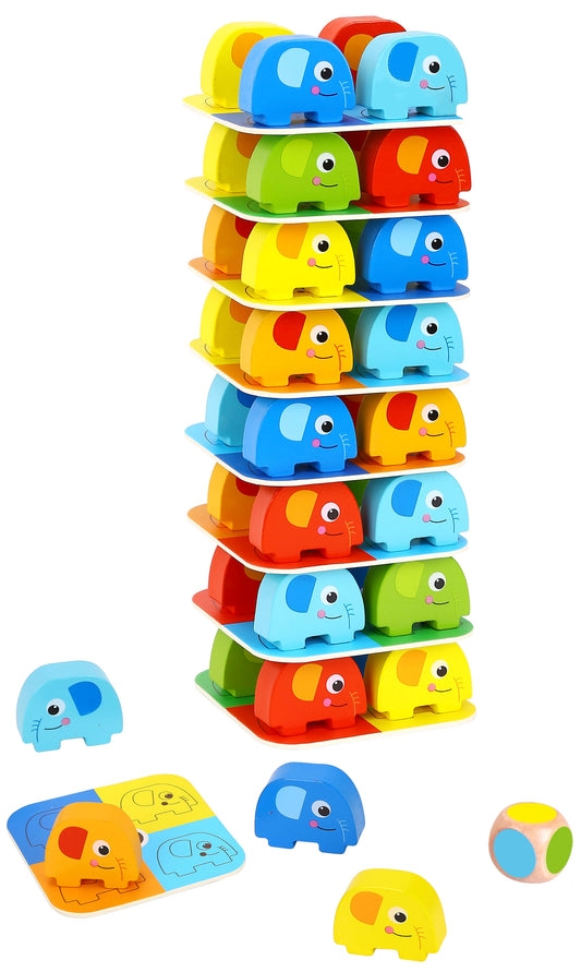 Wieża Słoni | Drewniana Gra Zręcznościowa w Balansowanie | WOOPIE GREEN