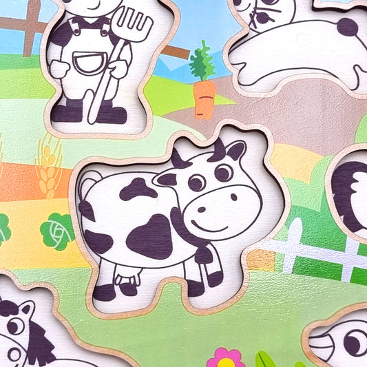 Moja Pierwsza Farma | Drewniana Układanka z Uchwytami | WOOPIE GREEN