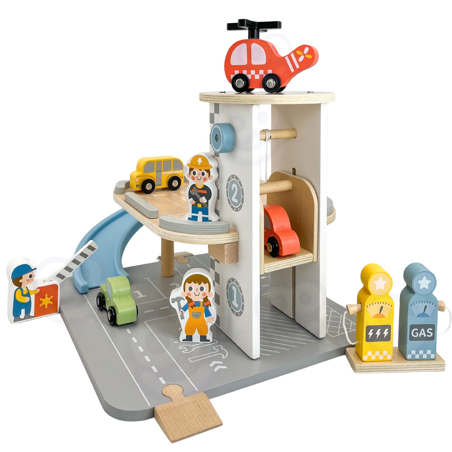 Parking Piętrowy | Drewniany Garaż 2w1 Stacja Benzynowa i Autka | WOOPIE GREEN FSC