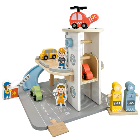 Parking Piętrowy | Drewniany Garaż 2w1 Stacja Benzynowa i Autka | WOOPIE GREEN FSC