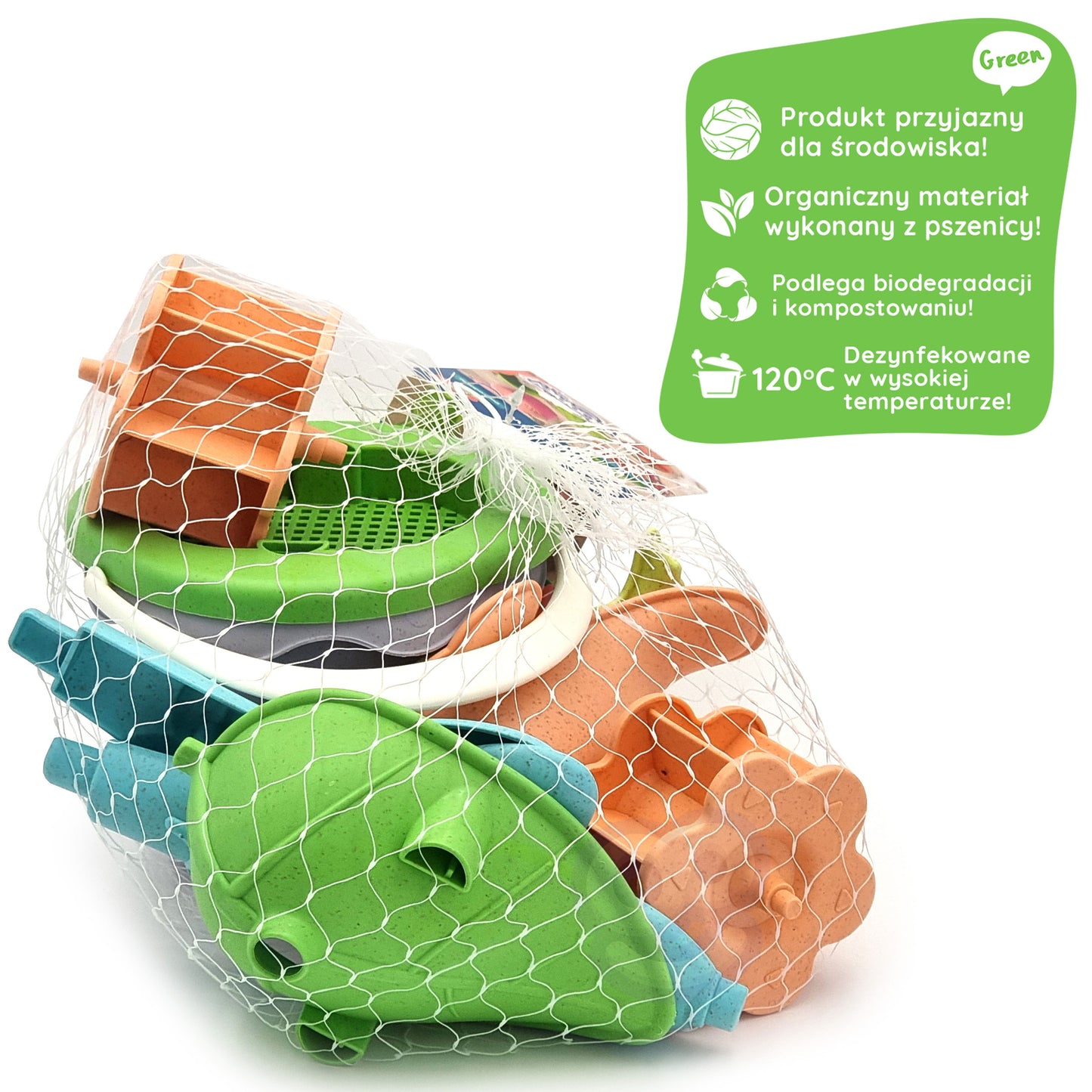 Zestaw do Piasku | Wiaderko Kołowrotek 2 Foremki 4 el. BIO Ekologiczny | WOOPIE GREEN