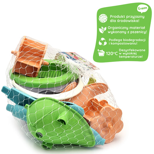 Zestaw do Piasku | Wiaderko Kołowrotek 2 Foremki 4 el. BIO Ekologiczny | WOOPIE GREEN