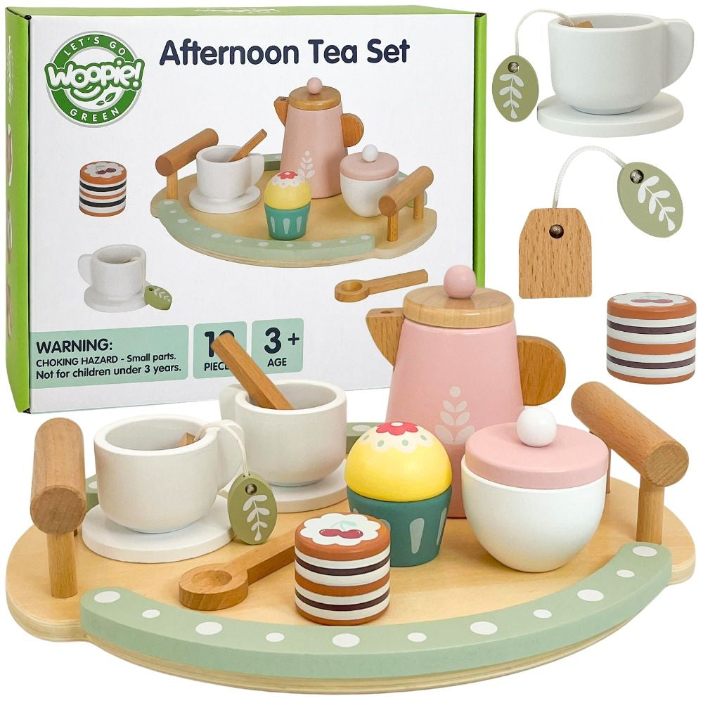 Zestaw do Herbaty i Kawy | Drewniany Serwis 12 el. Montessori | WOOPIE GREEN