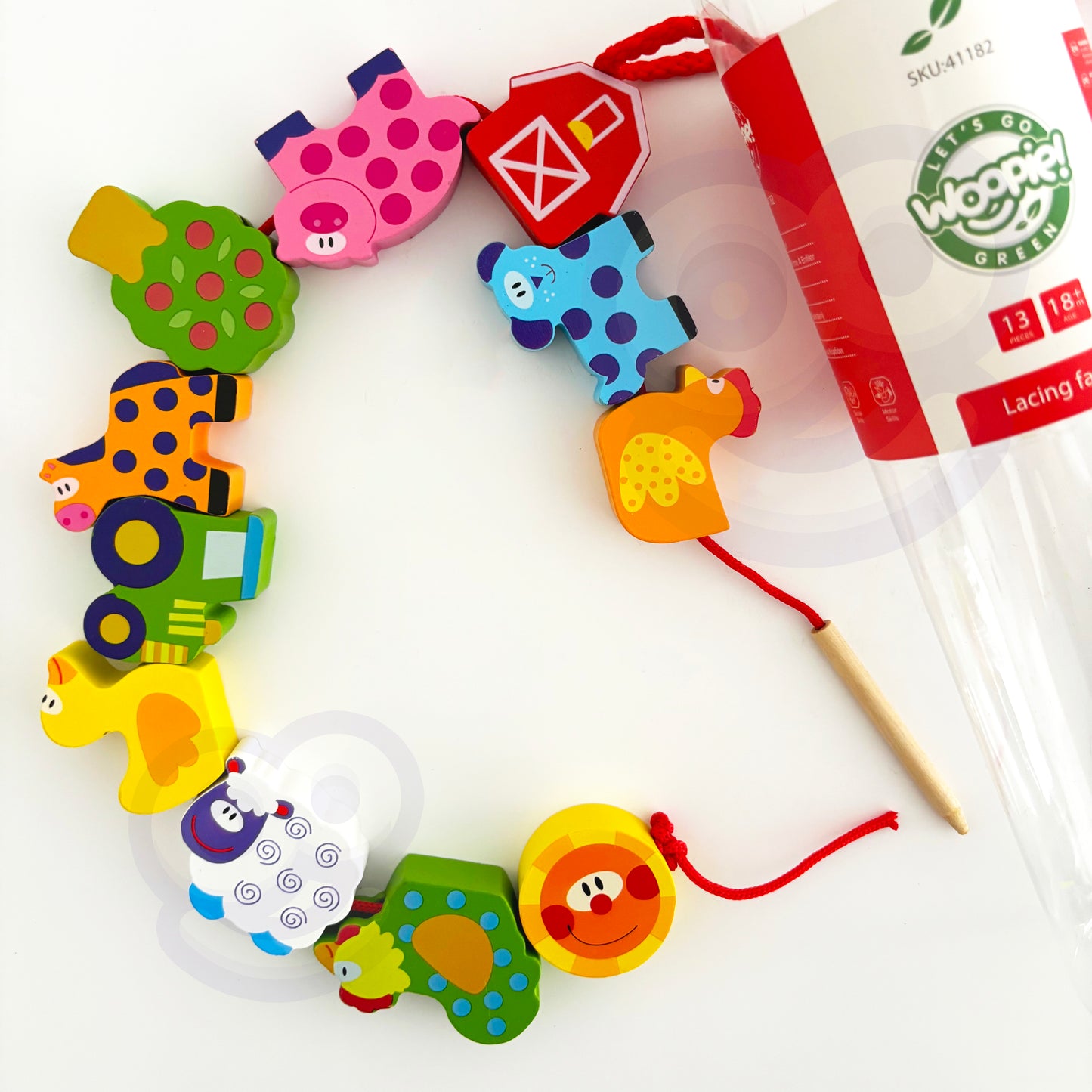 Opowieści na Sznureczku: Farma | Drewniana Nawlekanka ze Zwierzątkami | WOOPIE GREEN