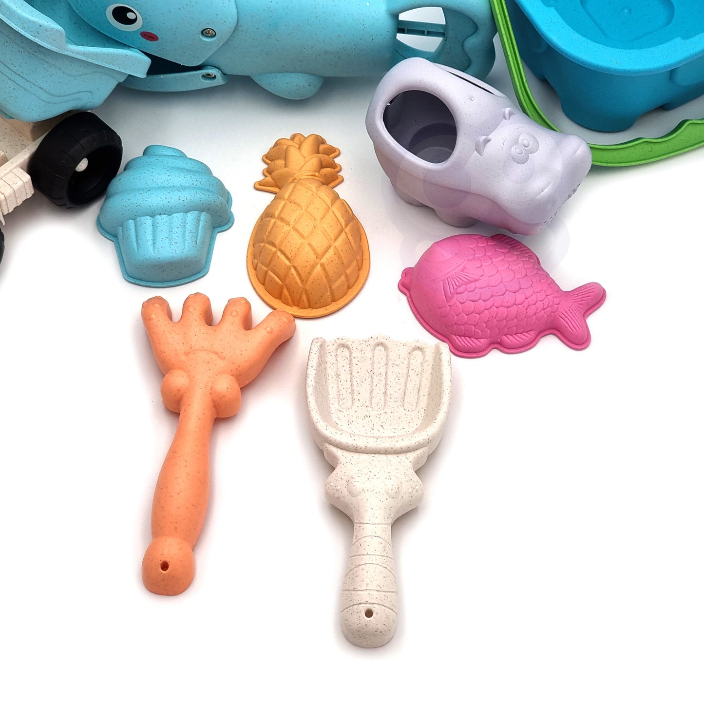 Zestaw do Piasku | Wiaderko Konewka Samochód Łopatka Ryba 9 el. BIO | WOOPIE GREEN