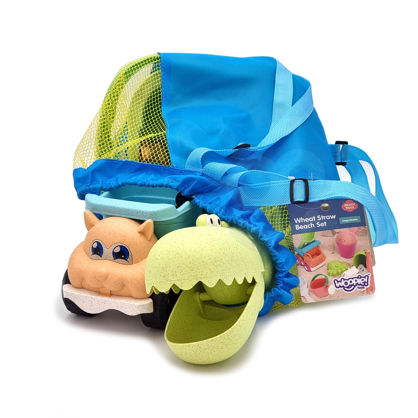 Zestaw do Piasku | Wiaderko Krokodyl Samochód 10 el. BIO W Plecaku | WOOPIE GREEN