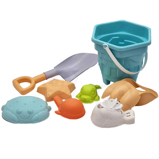 Zestaw do Piasku | Wiaderko Pazury Kołowrotek 4 Foremki 8 el. BIO | WOOPIE GREEN