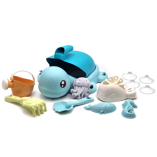 Zestaw do Piasku i Wanny | Żółwik Kołowrotek Łopatka 8 el. BIO 2w1 | WOOPIE GREEN