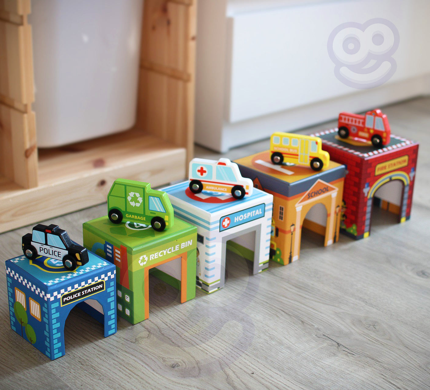 Moje Pierwsze Miasto | Zestaw Klocków Wieża z Pojazdami | WOOPIE GREEN