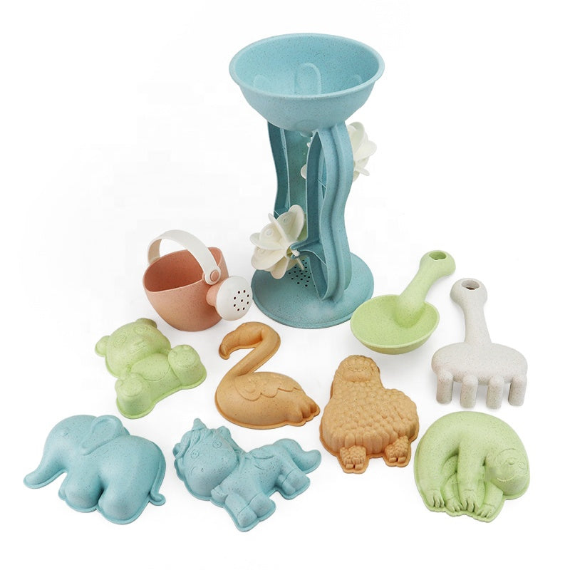 Zestaw do Piasku | Kołowrotek Konewka 6 Foremek 10 el. BIO Ekologiczny | WOOPIE GREEN