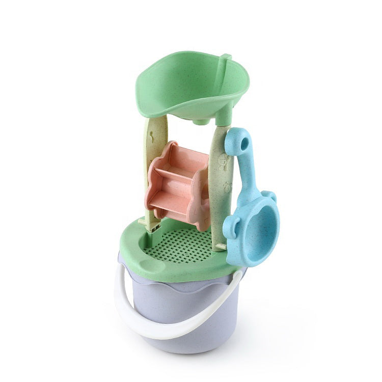 Zestaw do Piasku | Wiaderko Kołowrotek Konewka Foremki 9 el. BIO | WOOPIE GREEN