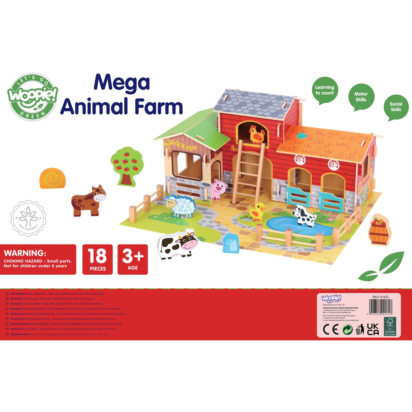 Zestaw Małego Farmera | Wielka Drewniana Farma ze Zwierzętami WOOPIE GREEN