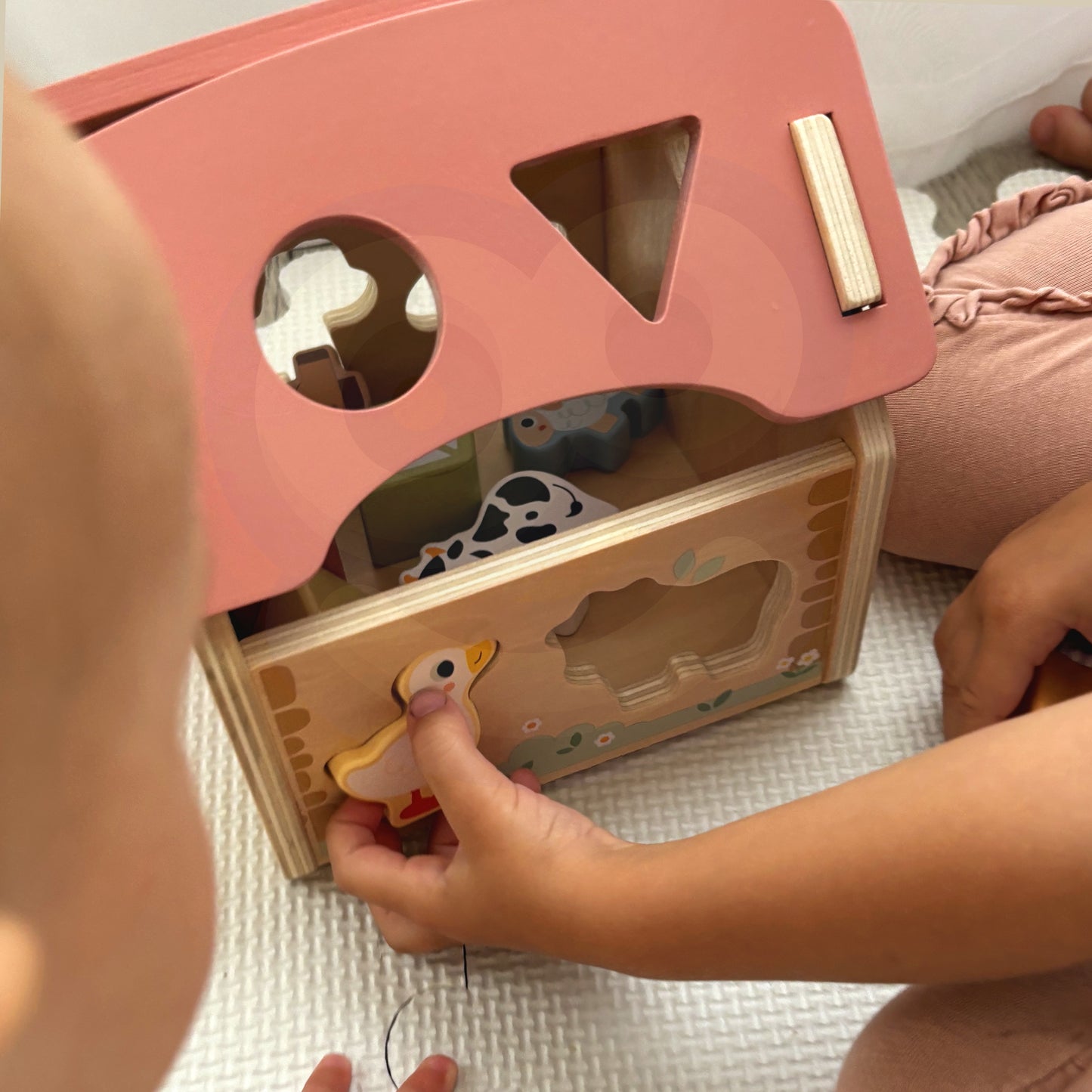 Moja Pierwsza Farma | Drewniany Sorter Kształtów ze Zwierzątkami | WOOPIE GREEN