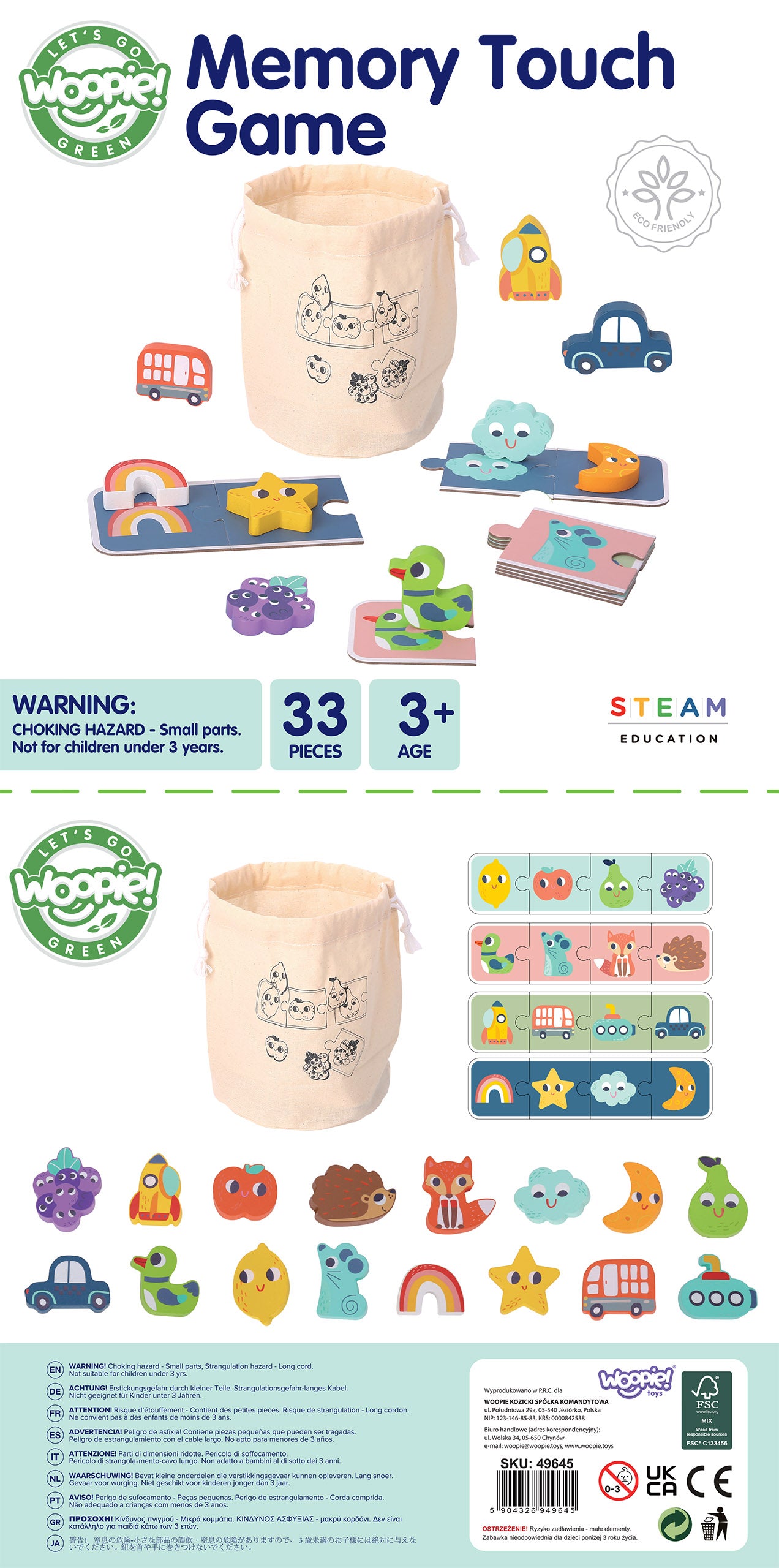 Pamięć Dotyku | Sensoryczna Gra Memory z Kształtami | WOOPIE GREEN