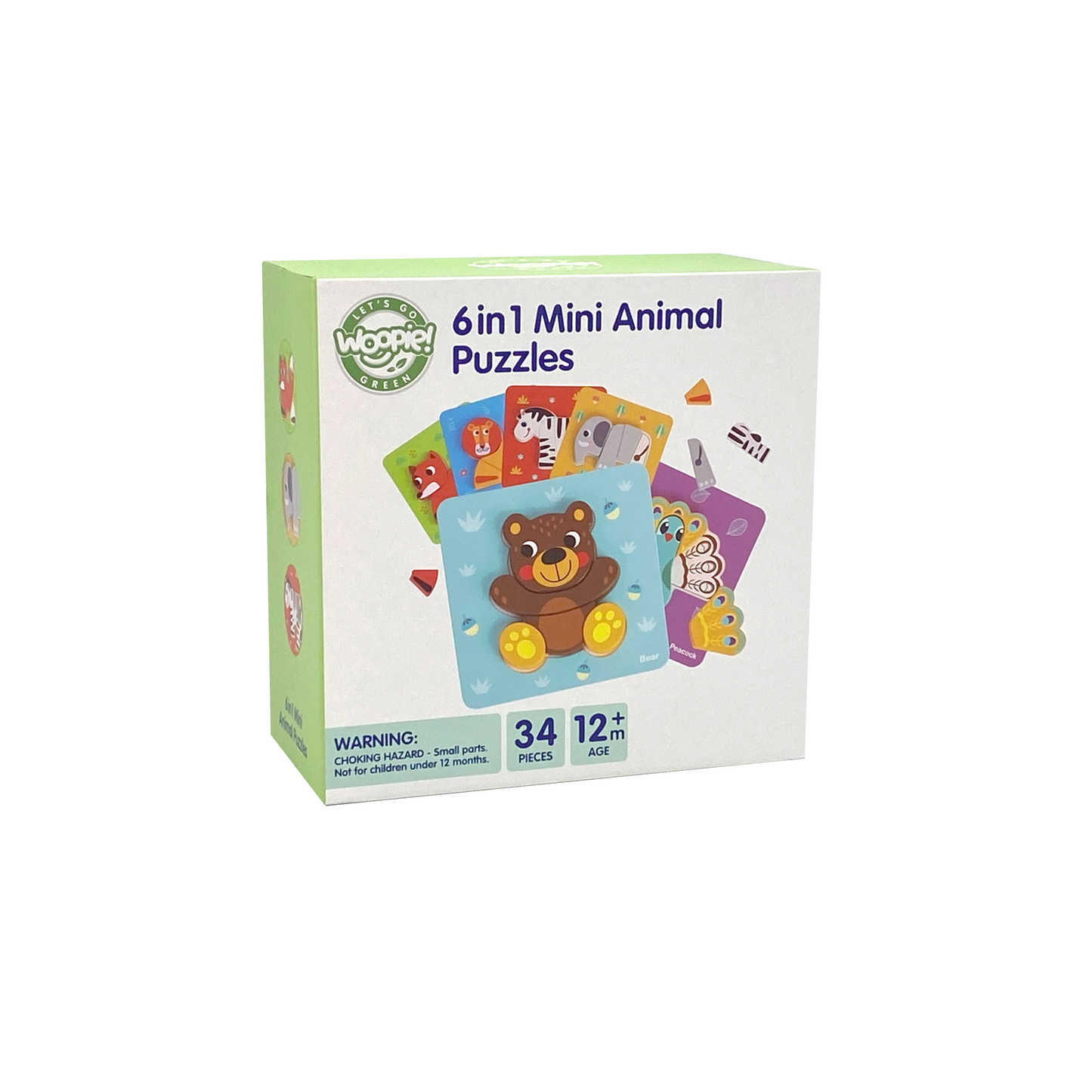 Zwierzęce Kształty | Drewniana Układanka Klocki Montessori | WOOPIE GREEN