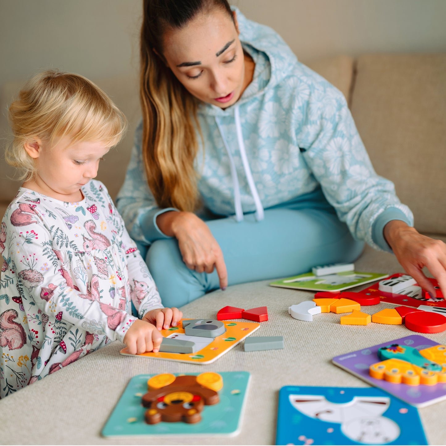 Zwierzęce Kształty | Drewniana Układanka Klocki Montessori | WOOPIE GREEN