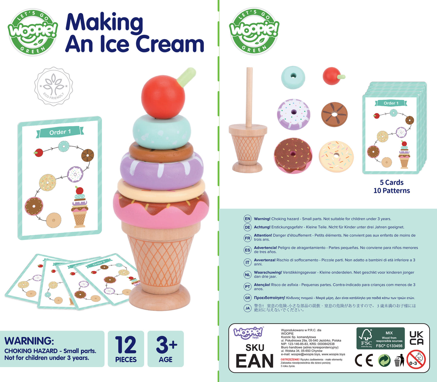 Moja Mała Lodziarnia | Drewniany Zestaw do Lodów Montessori WOOPIE GREEN