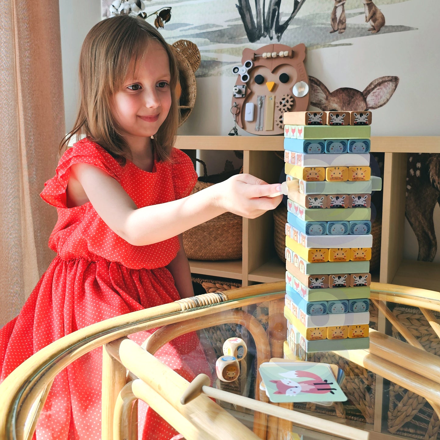 Chwiejąca Wieża | Drewniana Gra Zręcznościowa ze Zwierzątkami | WOOPIE GREEN