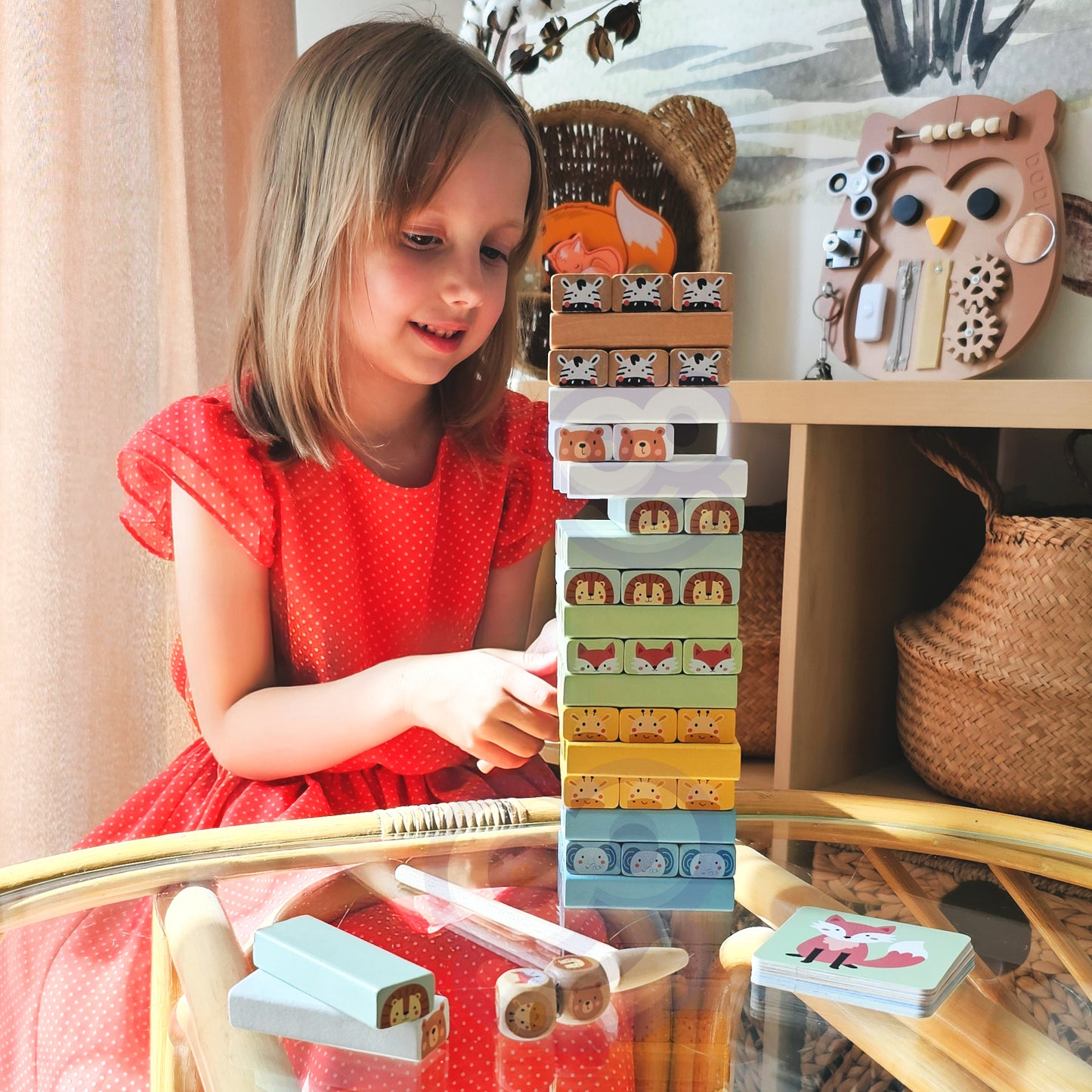 Chwiejąca Wieża | Drewniana Gra Zręcznościowa ze Zwierzątkami | WOOPIE GREEN