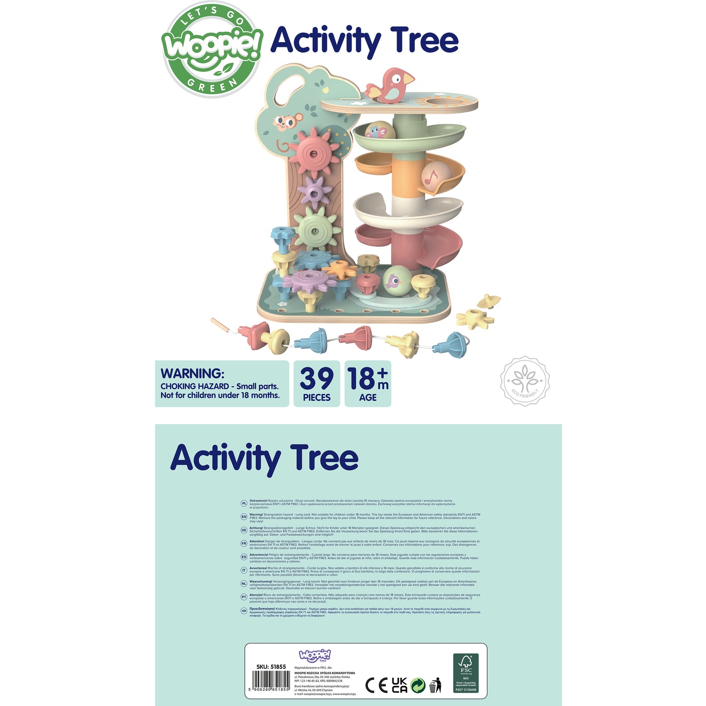 Drzewko Aktywności | Kulodrom Koła Zębate Nawlekanka Wbijanka 4w1 Montessori | WOOPIE GREEN