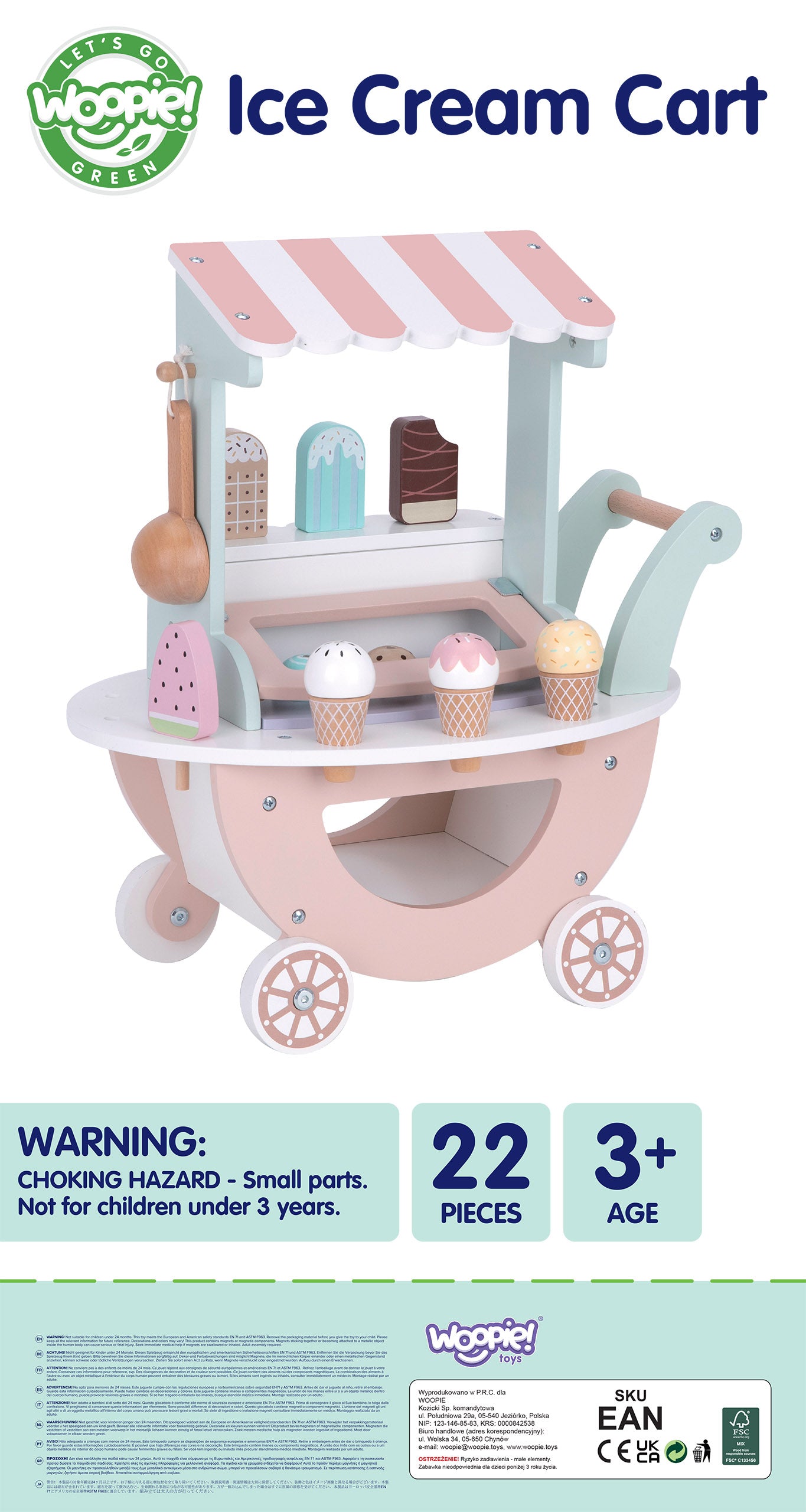 Pastelowy Wózek z Lodami | Mobilna Lodziarnia na Kółkach | WOOPIE GREEN