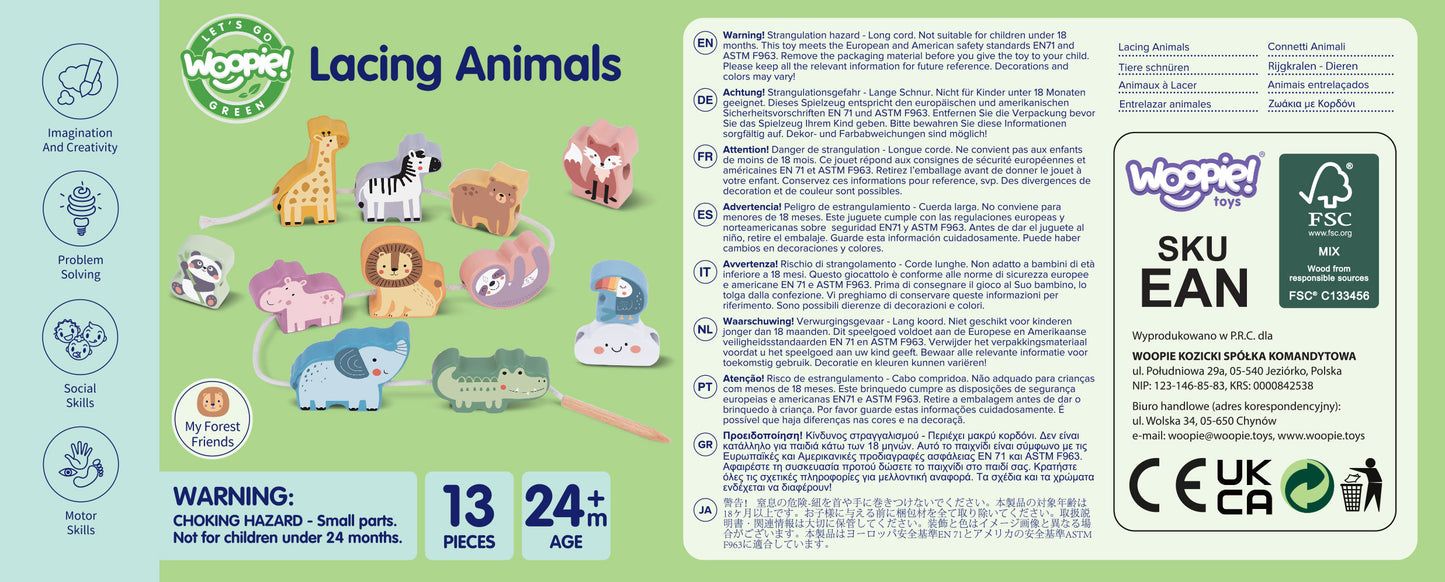 Opowieści na Sznureczku | Drewniana Nawlekanka Zwierzęta ZOO | WOOPIE GREEN