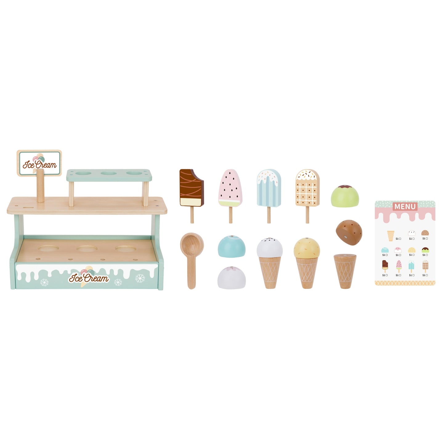 Słodki Stragan z Lodami | Drewniana Lodziarnia z Akcesoriami | WOOPIE GREEN