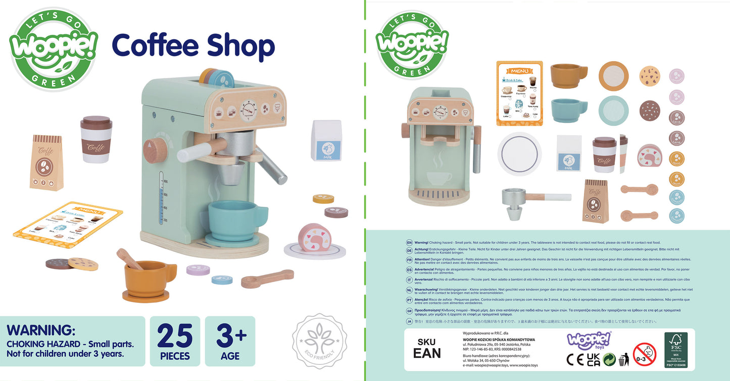 Moja Pierwsza Kawiarnia | Drewniany Ekspres do Kawy z Akcesoriami | WOOPIE GREEN