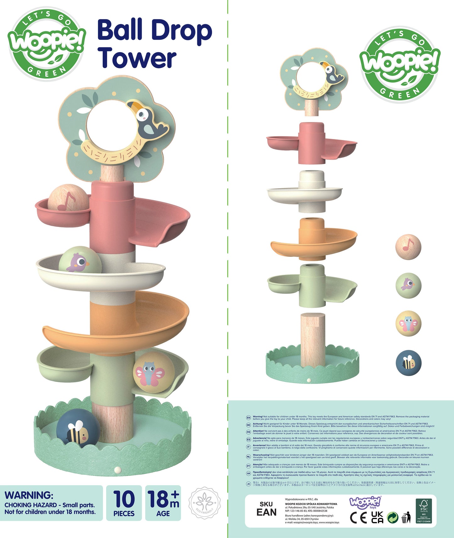 Drewniana Kaskada | Sensoryczny Tor Kulkowy dla Dzieci | WOOPIE GREEN
