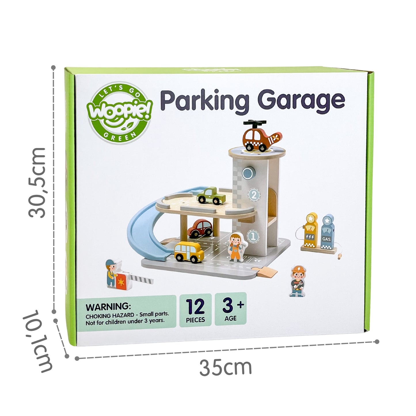 Parking Piętrowy | Drewniany Garaż 2w1 Stacja Benzynowa i Autka | WOOPIE GREEN FSC