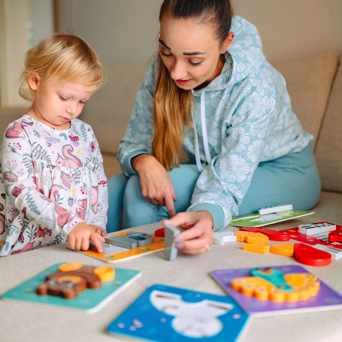 Zwierzęce Kształty | Drewniana Układanka Klocki Montessori | WOOPIE GREEN