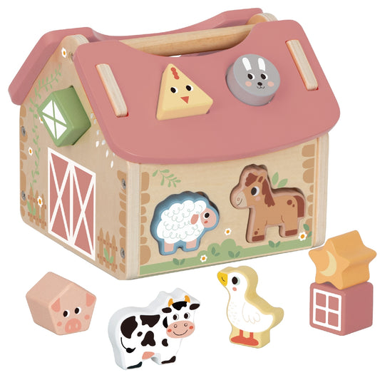 Moja Pierwsza Farma | Drewniany Sorter Kształtów ze Zwierzątkami | WOOPIE GREEN