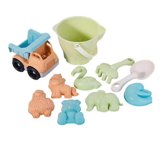 Zestaw do Piasku | Wiaderko Konewka Foremki Samochód 11 el. BIO | WOOPIE GREEN