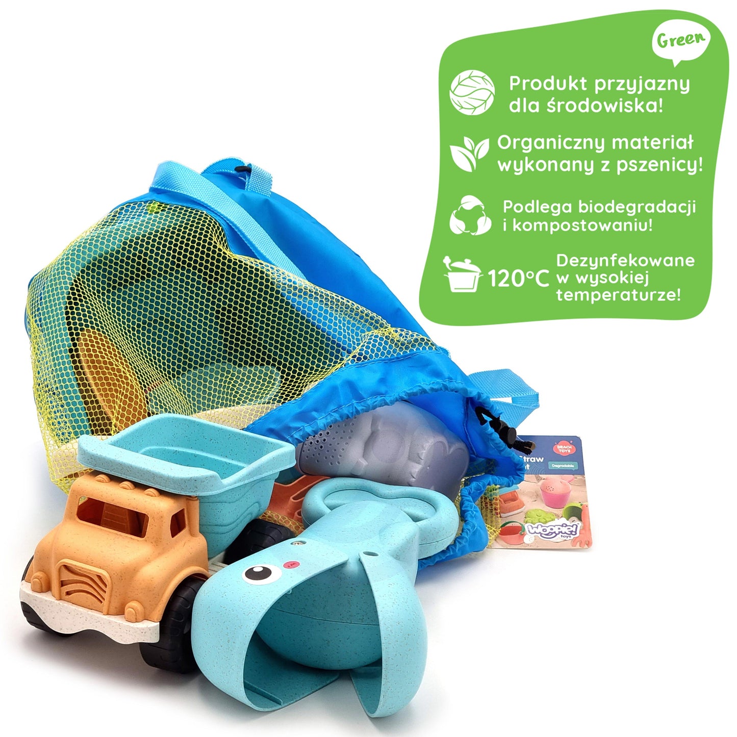 Zestaw do Piasku | Wiaderko Konewka Samochód Łopatka Ryba 9 el. BIO | WOOPIE GREEN