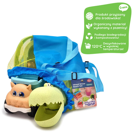 Zestaw do Piasku | Wiaderko Krokodyl Samochód 10 el. BIO W Plecaku | WOOPIE GREEN