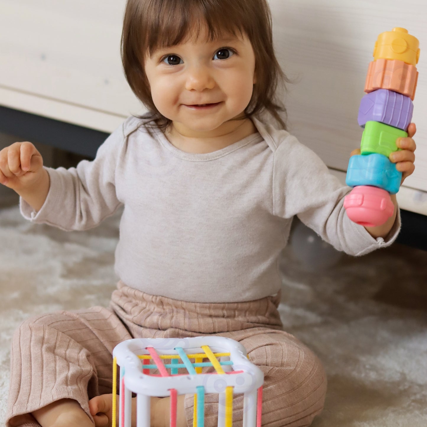 Box Edukacyjny 5w1 | Montessori, Kostka Sensoryczna, Pudełko na Piłkę i Puzzle | WOOPIE GREEN