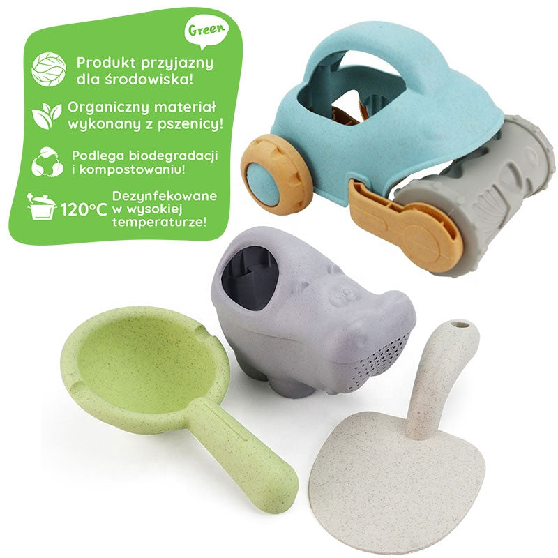 Zestaw do Piasku | Konewka Foremki Samochód 10 el. BIO Ekologiczny | WOOPIE GREEN