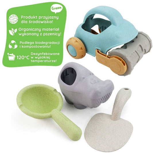 Zestaw do Piasku | Konewka Foremki Samochód 10 el. BIO Ekologiczny | WOOPIE GREEN