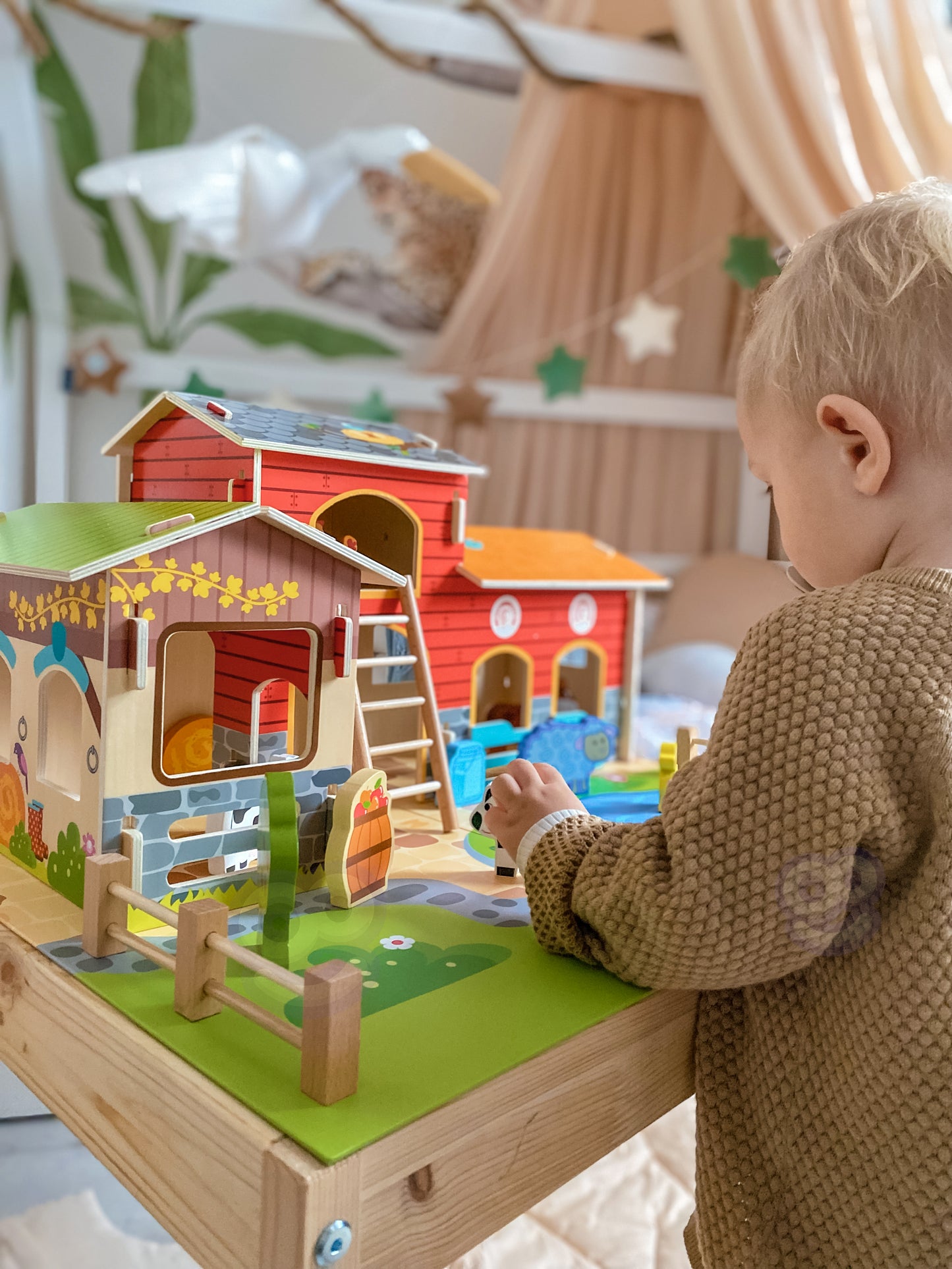 Zestaw Małego Farmera | Wielka Drewniana Farma ze Zwierzętami WOOPIE GREEN