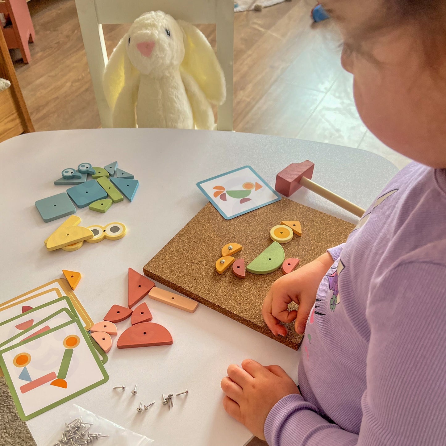 Kreatywna Mozaika | Drewniana Przybijanka z Młotkiem | WOOPIE GREEN