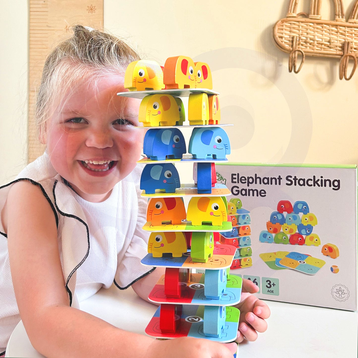 Wieża Słoni | Drewniana Gra Zręcznościowa w Balansowanie | WOOPIE GREEN